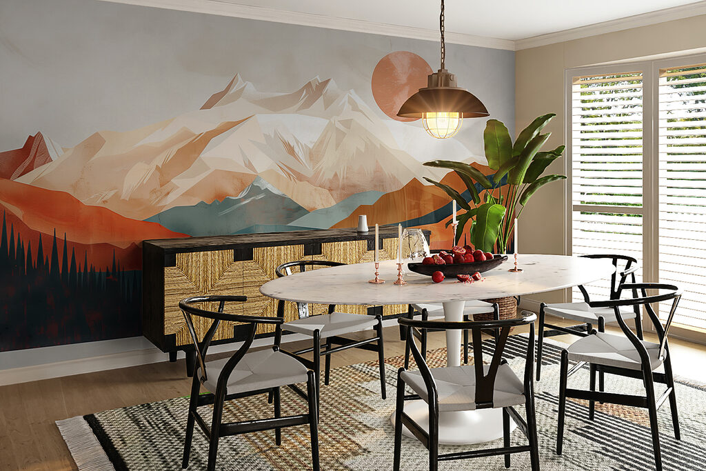 Mountain landscape with trees and a lake