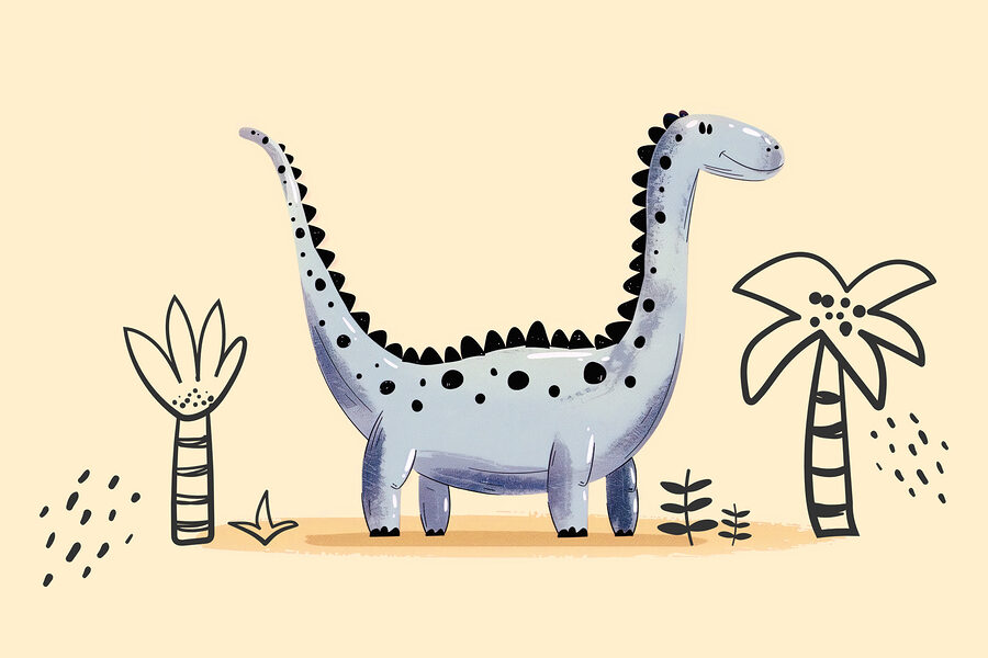 Wall murals Cartoon dinosaur with plants and flowers - Image 6