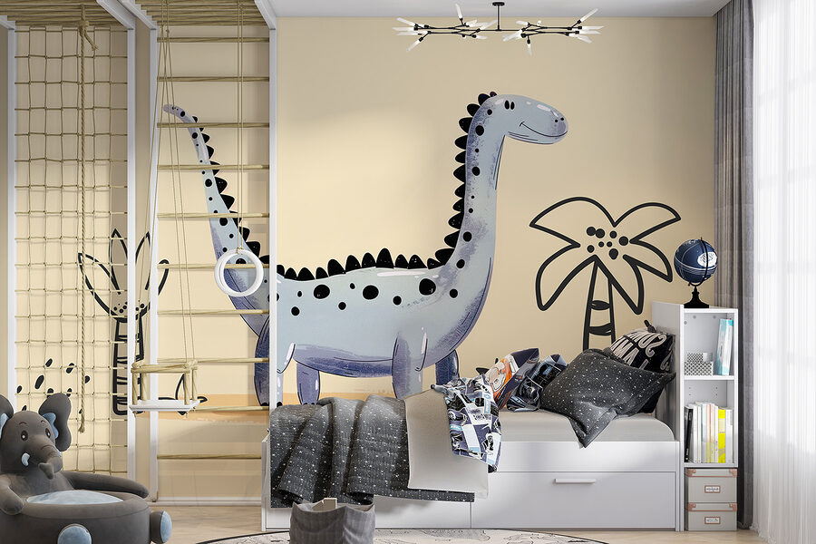 Wall murals Cartoon dinosaur with plants and flowers - Image 2