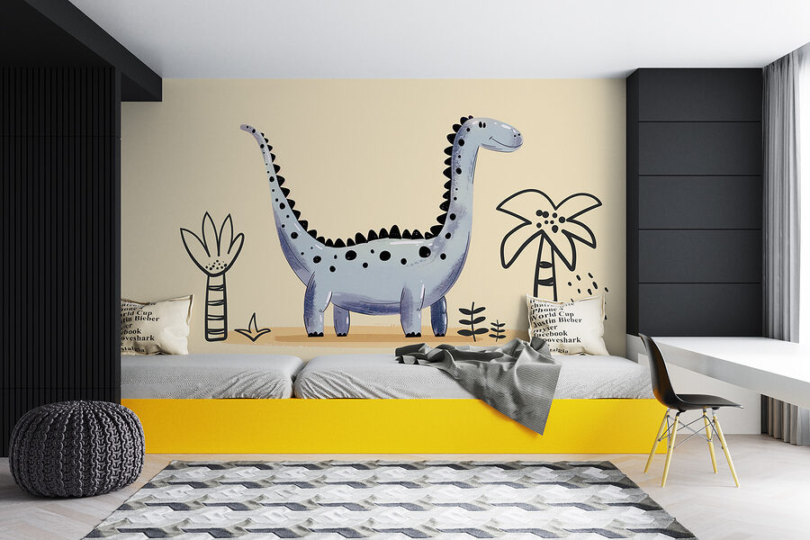 Wall murals Cartoon dinosaur with plants and flowers - Image 3