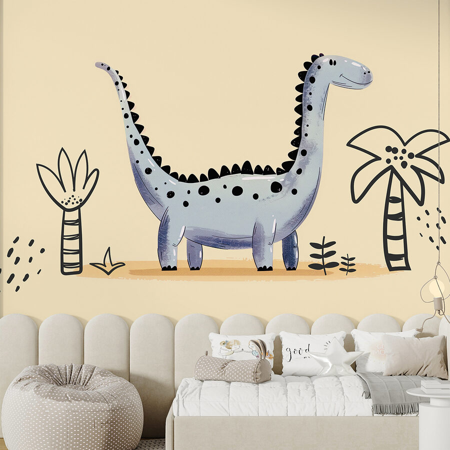 Wall murals Cartoon dinosaur with plants and flowers - Image 5