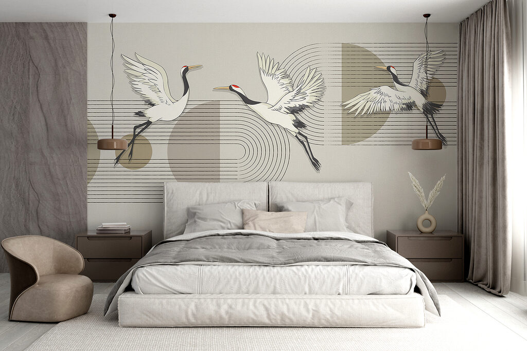 Group of birds flying over music notes Group of birds flying over music notes