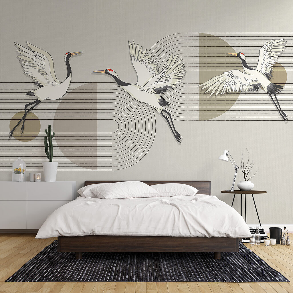 Group of birds flying over music notes Group of birds flying over music notes