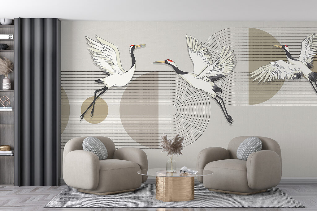 Group of birds flying over music notes Group of birds flying over music notes