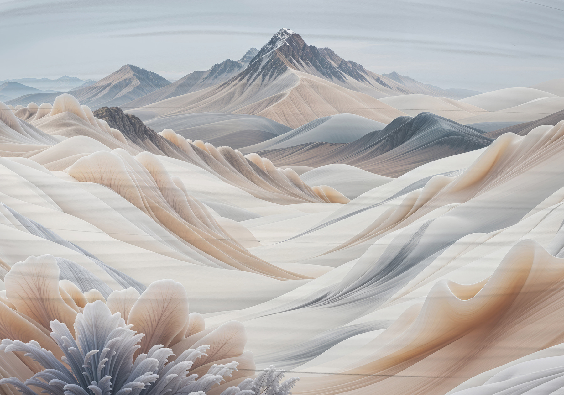 Landscape of mountains and snow