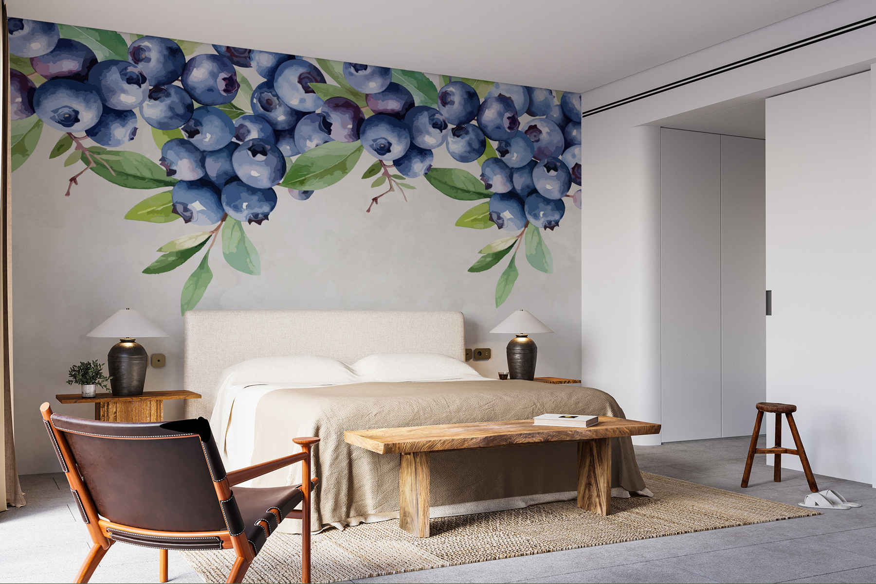 Blueberry with green leaves