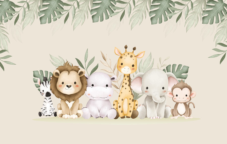 Group of animals next to leaves