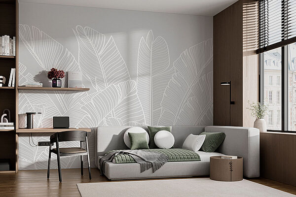Wall murals White line drawing of leaves (SKU: w08210v1) Wall murals Wall murals White line drawing of leaves (SKU: w08210v1)
