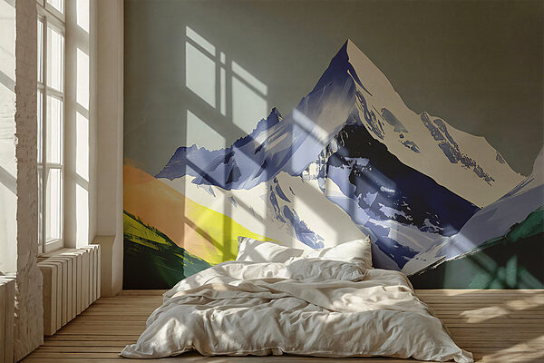 Wall murals Wall murals Mountain with snow and green hills (SKU: w01394)