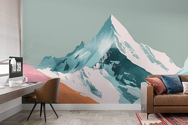Mountain with snow and green hills Mountain with snow and green hills