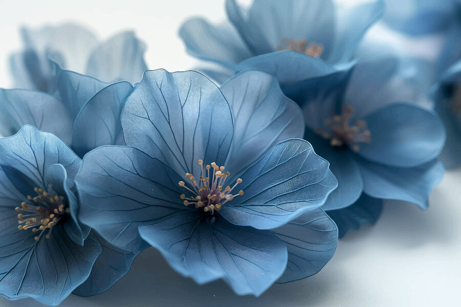 Blue flowers on a white surface