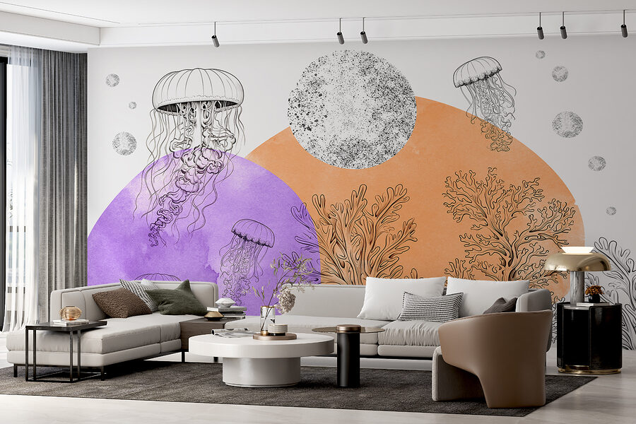 Wall murals Drawing of jellyfish and seaweed