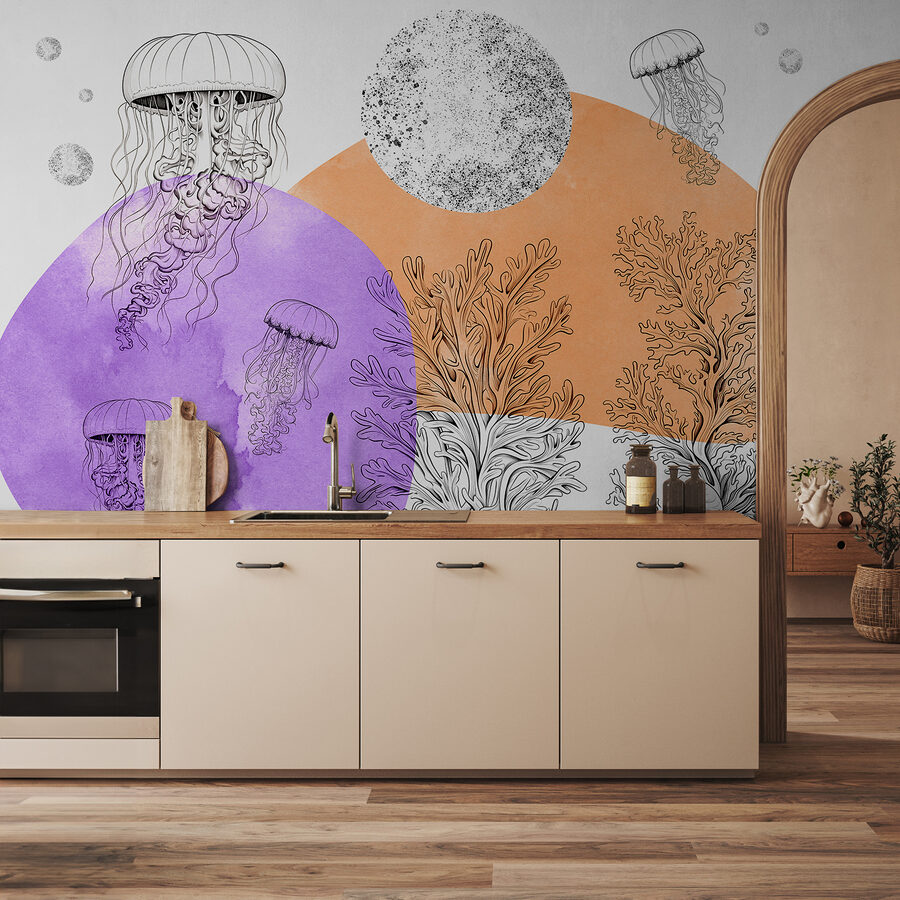 Wall murals Drawing of jellyfish and seaweed - Image 2