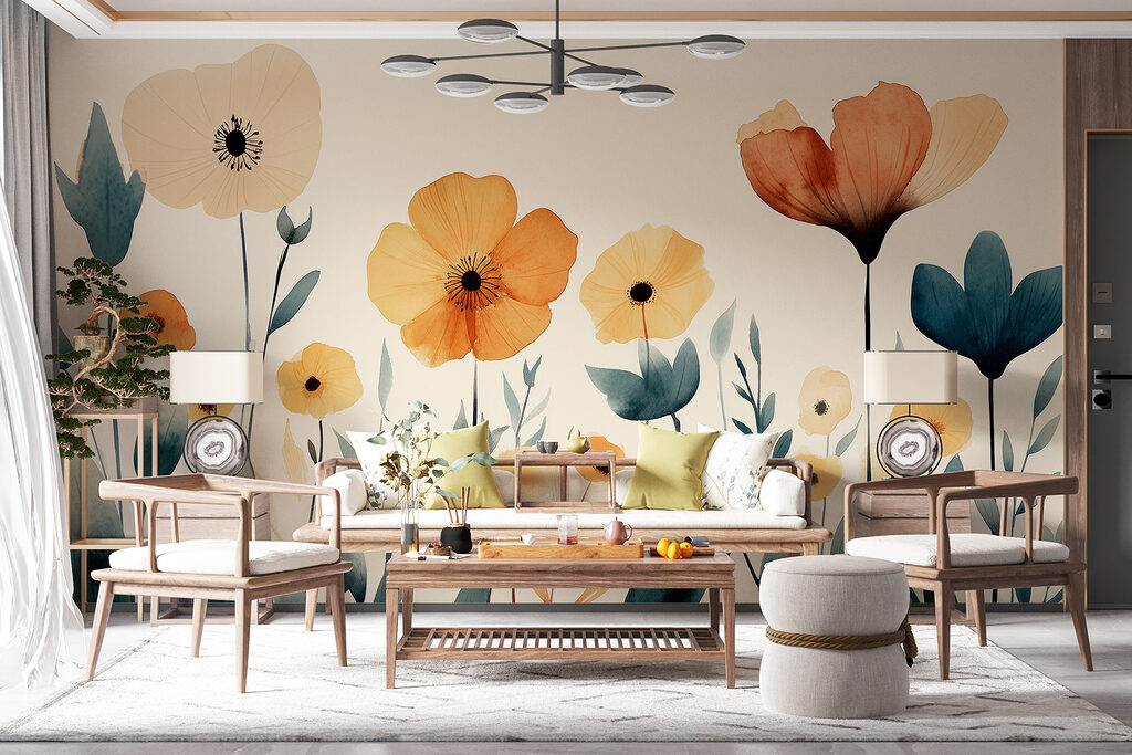 Group of flowers with leaves