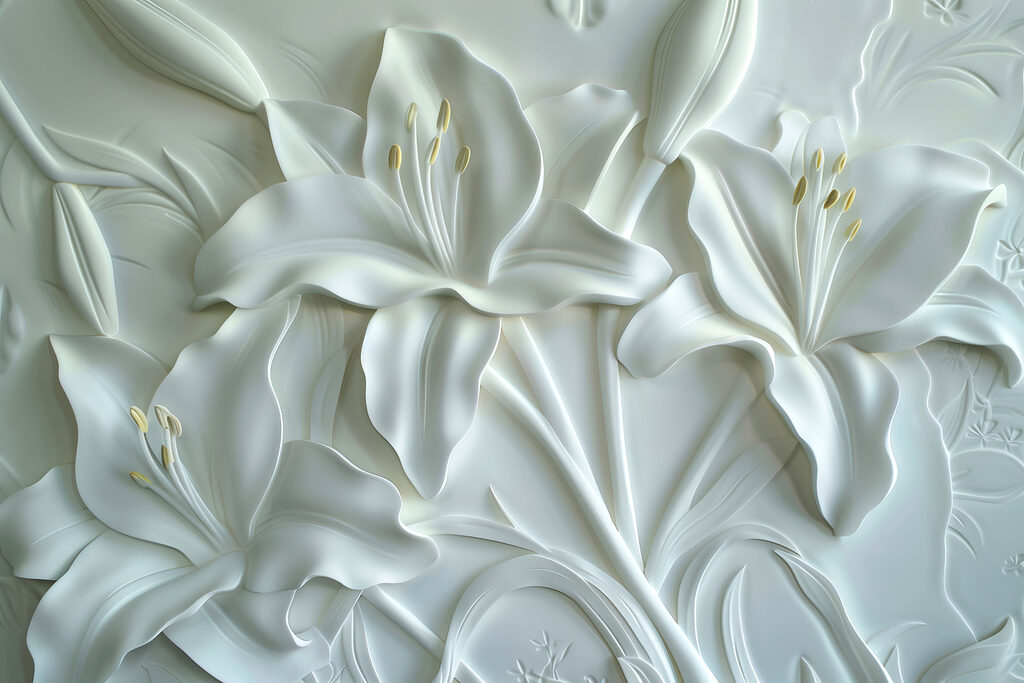 White flower carving on a wall