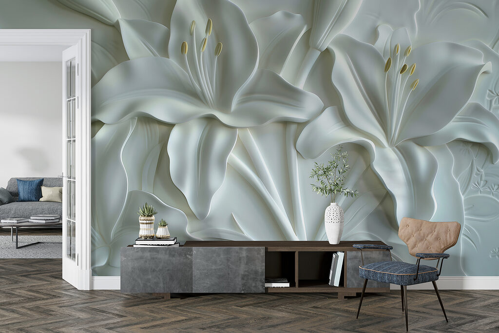 White flower carving on a wall