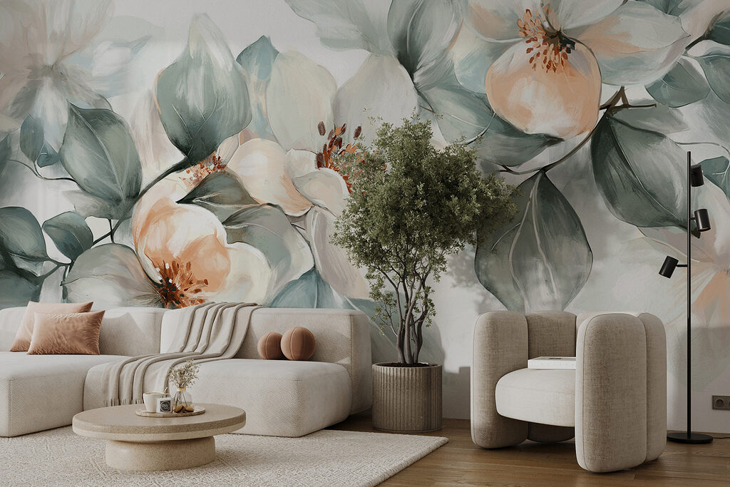 Painting of flowers and leaves