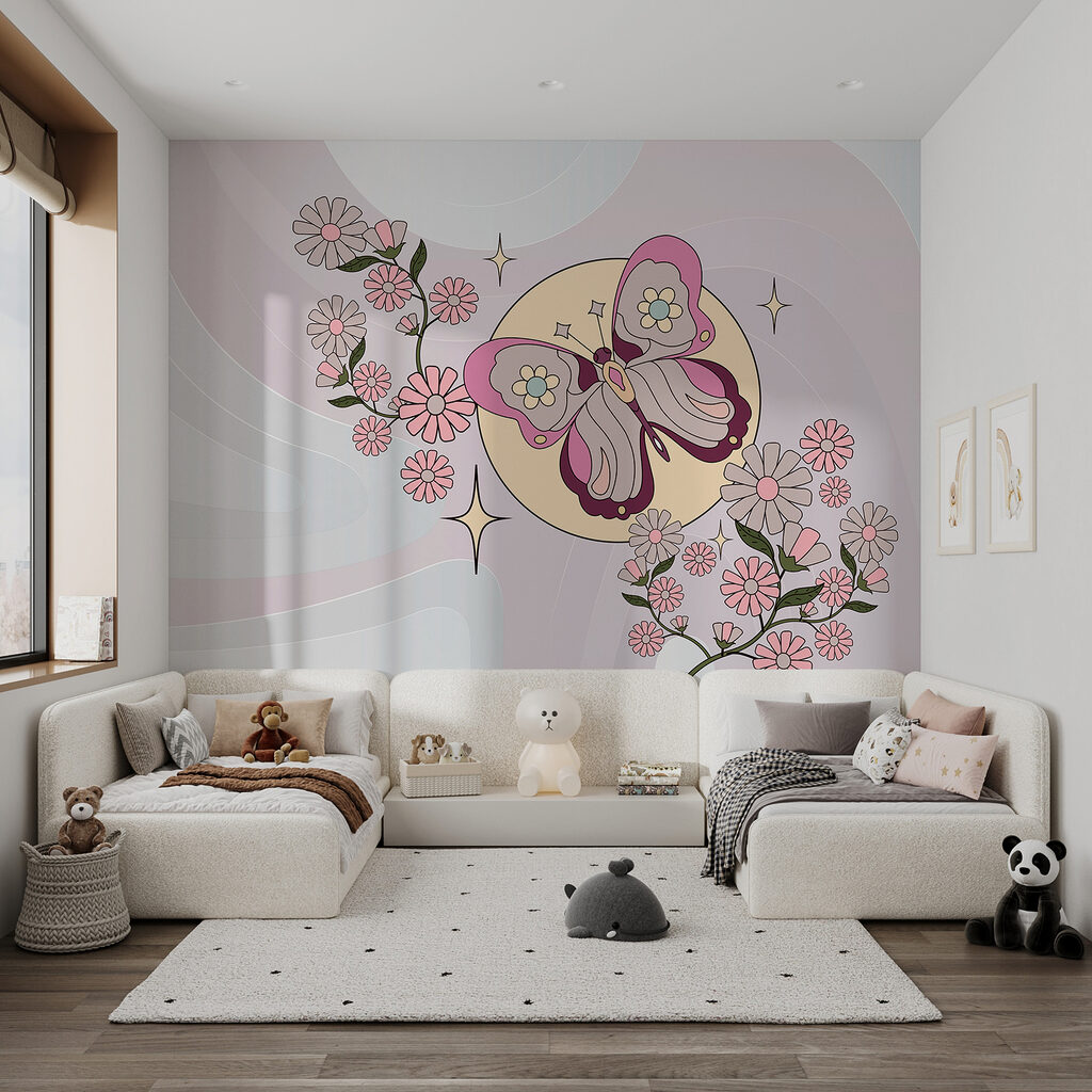 Butterfly and flowers on a white background