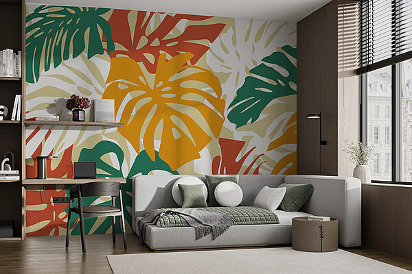 Wall murals Wall murals Colorful leaves on a white background (SKU: w01002v1)