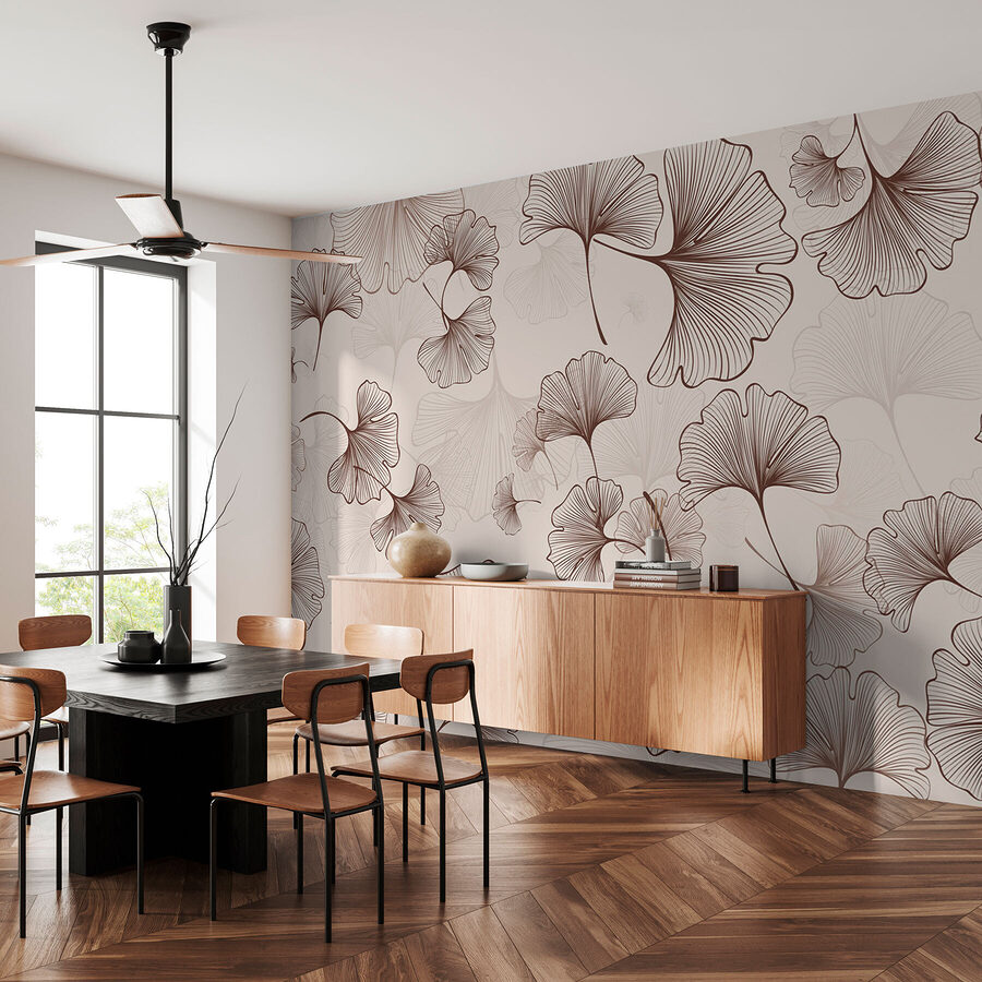 Wall murals Pattern of leaves on a beige background - Image 2