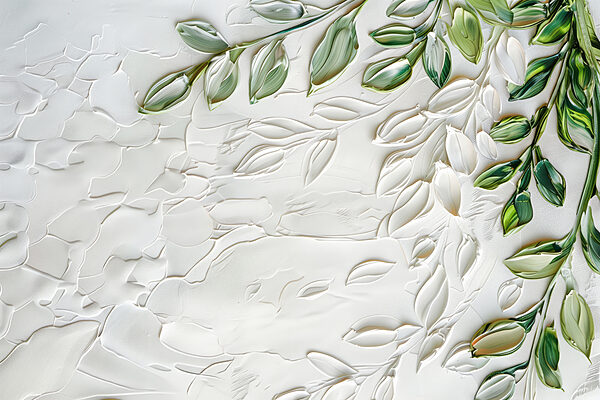 White surface with green leaves White surface with green leaves