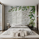 White surface with green leaves Wall mural White surface with green leaves