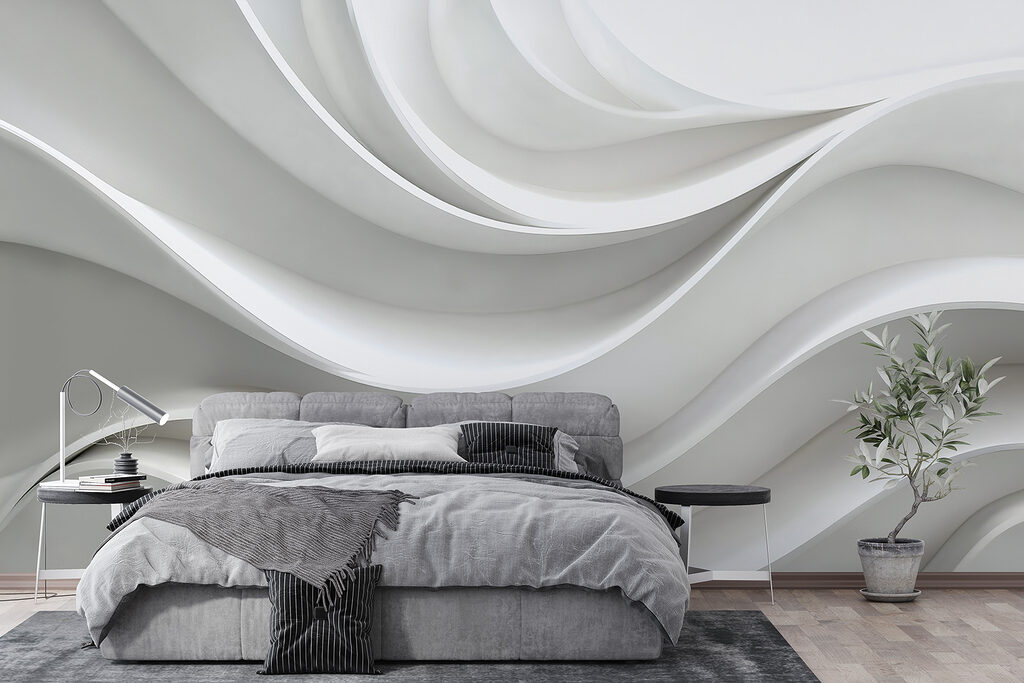 White wall with curved lines