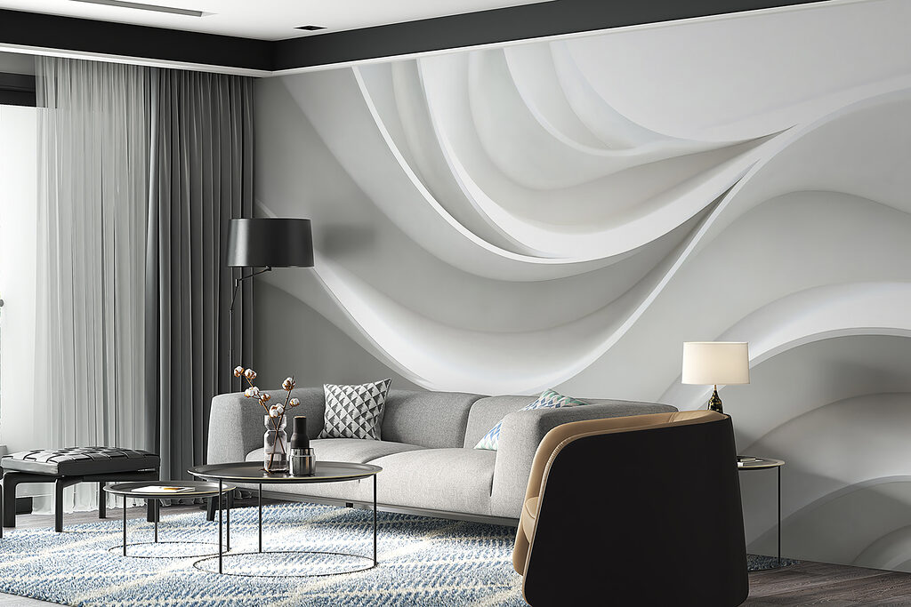 White wall with curved lines