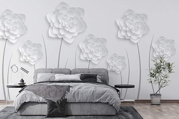 White paper flowers on a white background White paper flowers on a white background