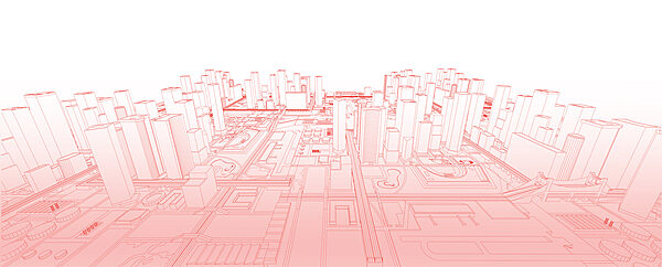 Red line drawing of a city Red line drawing of a city