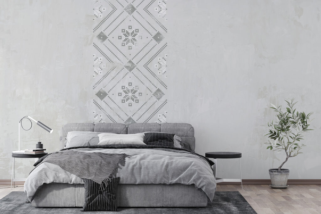 Grey and white pattern on a white surface