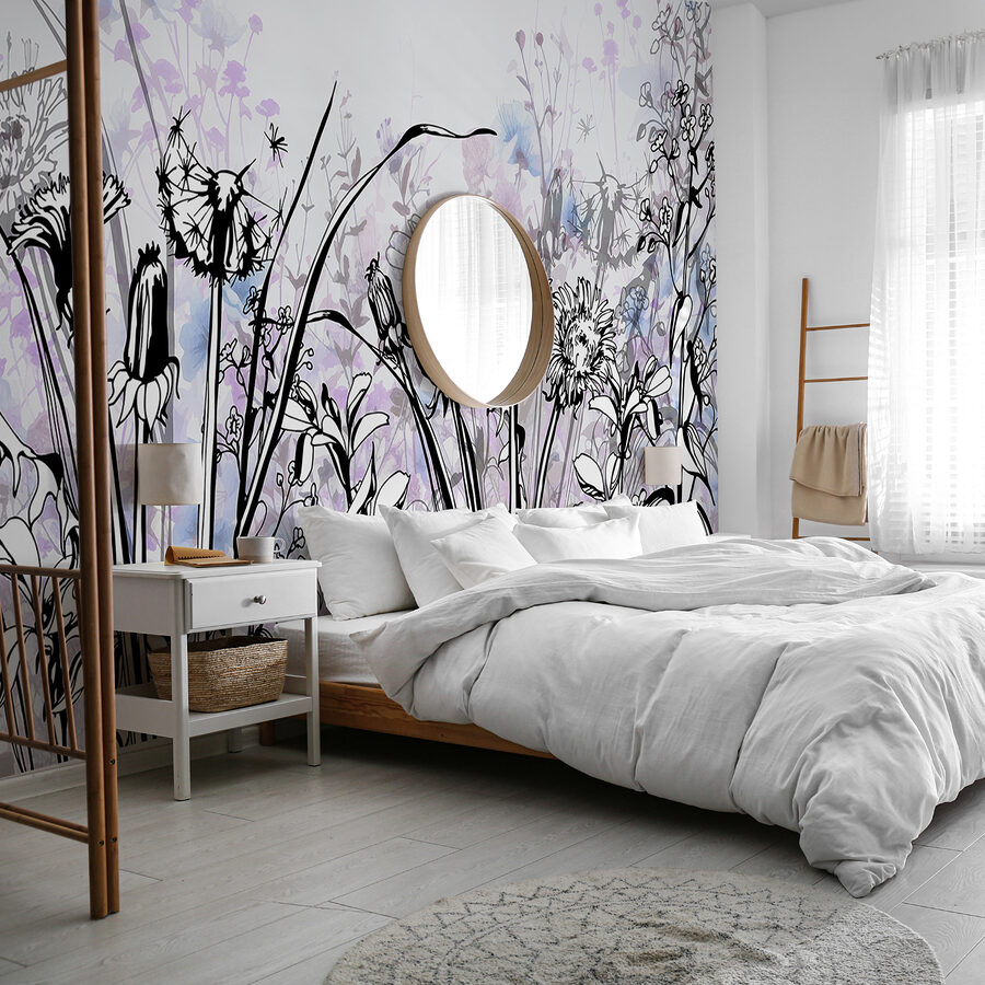 Wall murals Delicate floral silhouettes in soft tones.