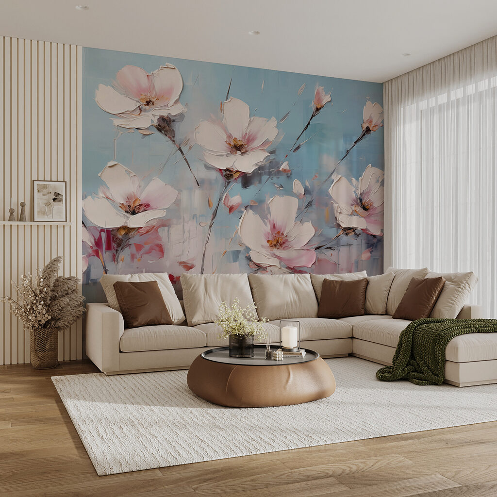 Painting of flowers on a blue background Painting of flowers on a blue background