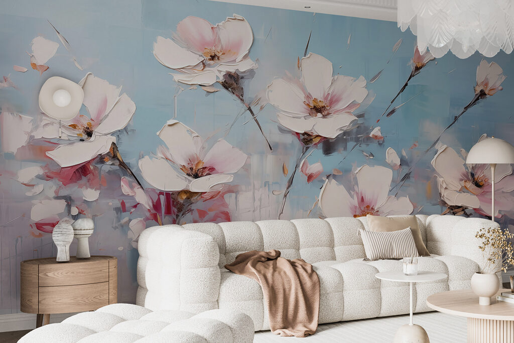 Painting of flowers on a blue background Painting of flowers on a blue background