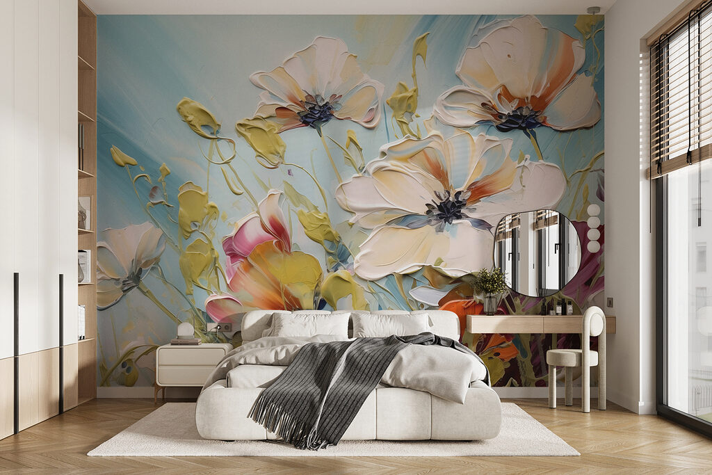 Painting of flowers on a blue background