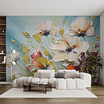 Wall mural Painting of flowers on a blue background