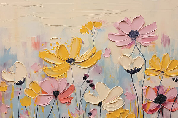 Painting of flowers on a white surface Painting of flowers on a white surface