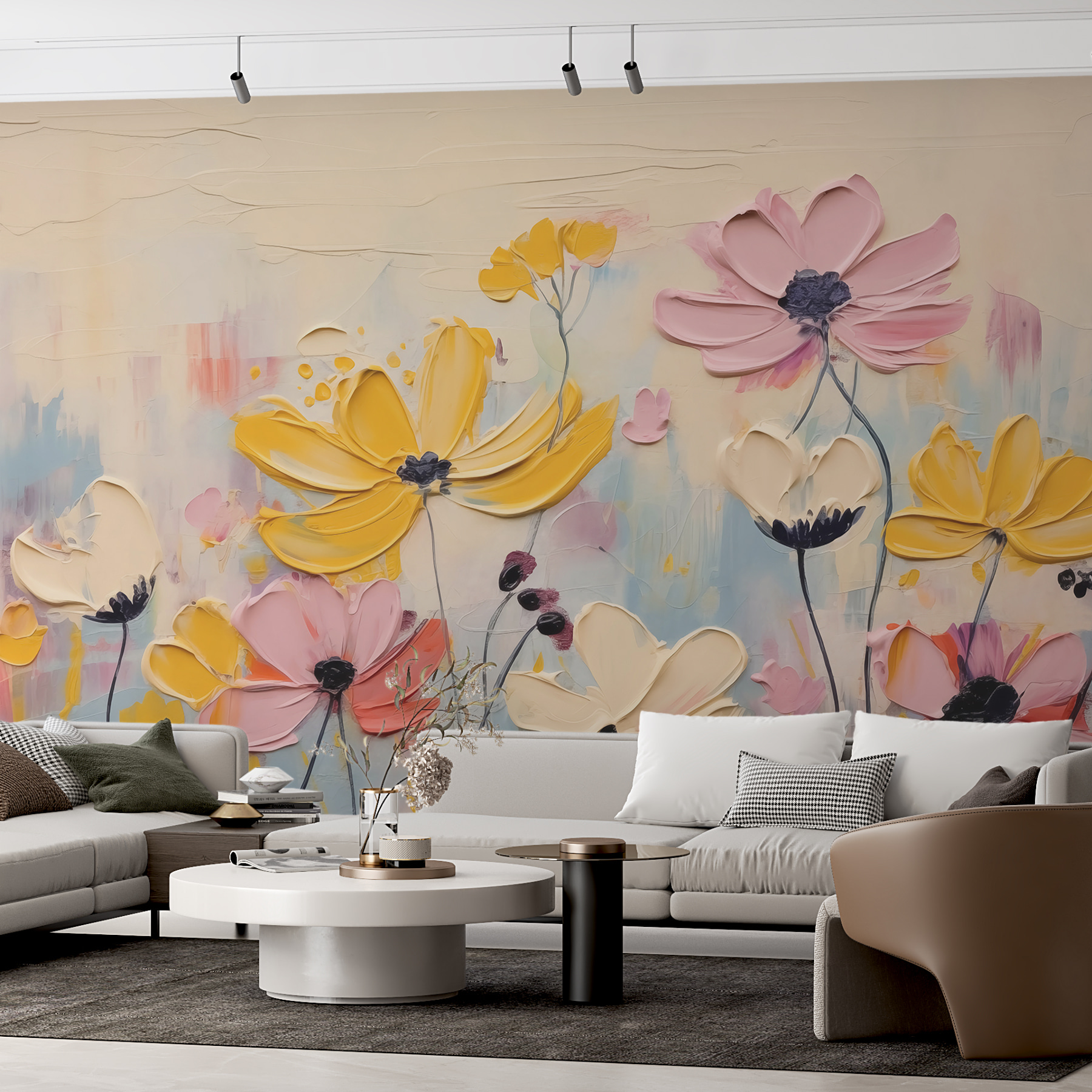 Painting of flowers on a white surface Painting of flowers on a white surface