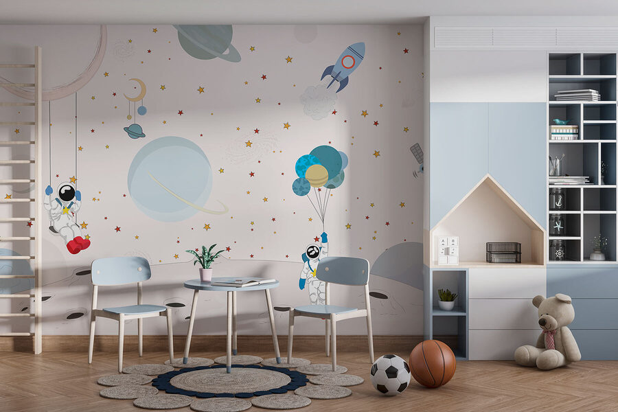 Wall murals Cartoon of astronauts on the moon