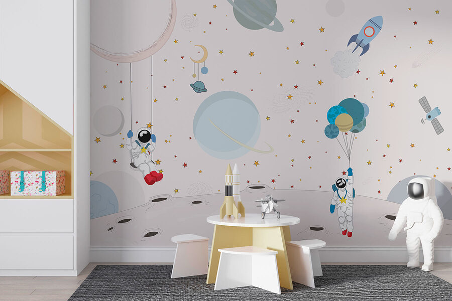 Wall murals Cartoon of astronauts on the moon - Image 2