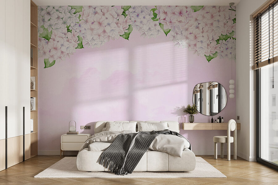 Wall murals Pink and white flower border
