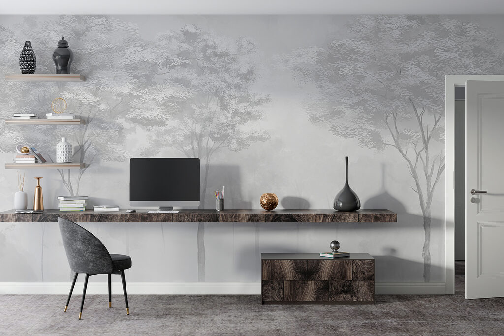 Group of trees in a foggy forest Group of trees in a foggy forest