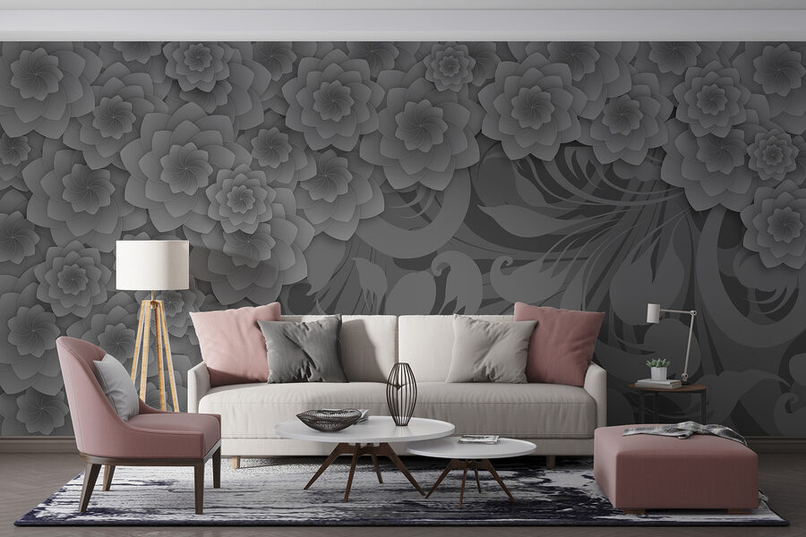 Grey and white floral design