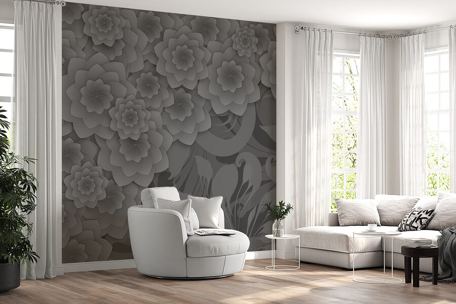 Grey and white floral design