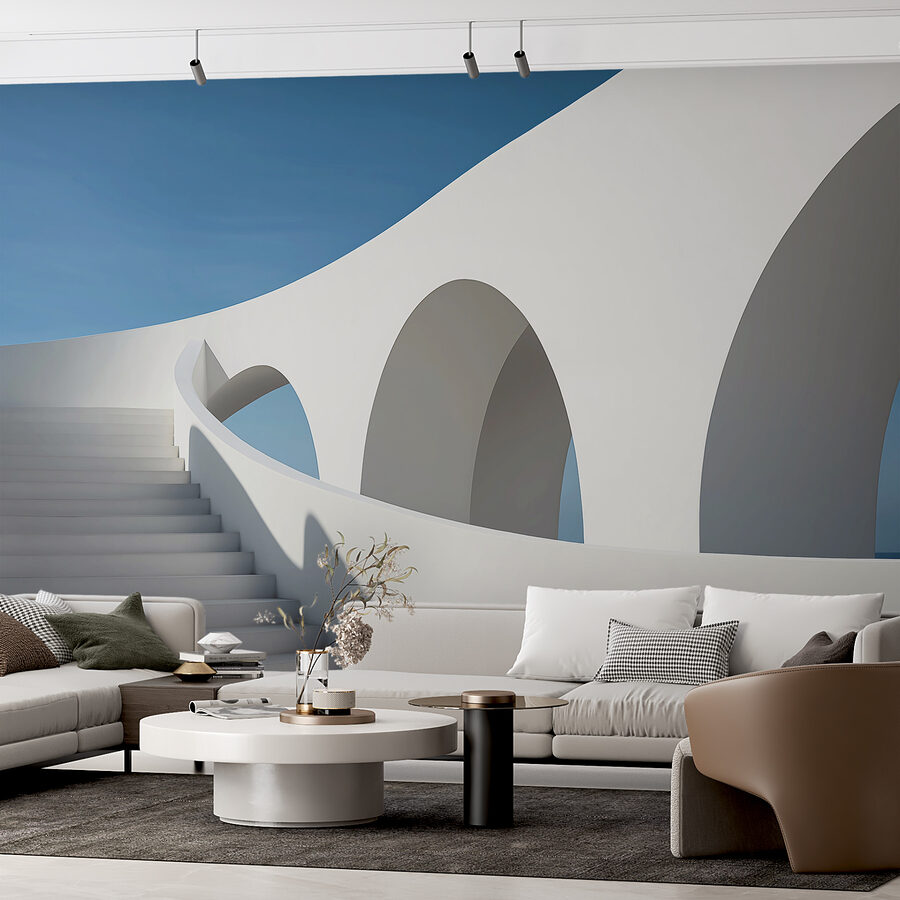 Wall murals White staircase with arches