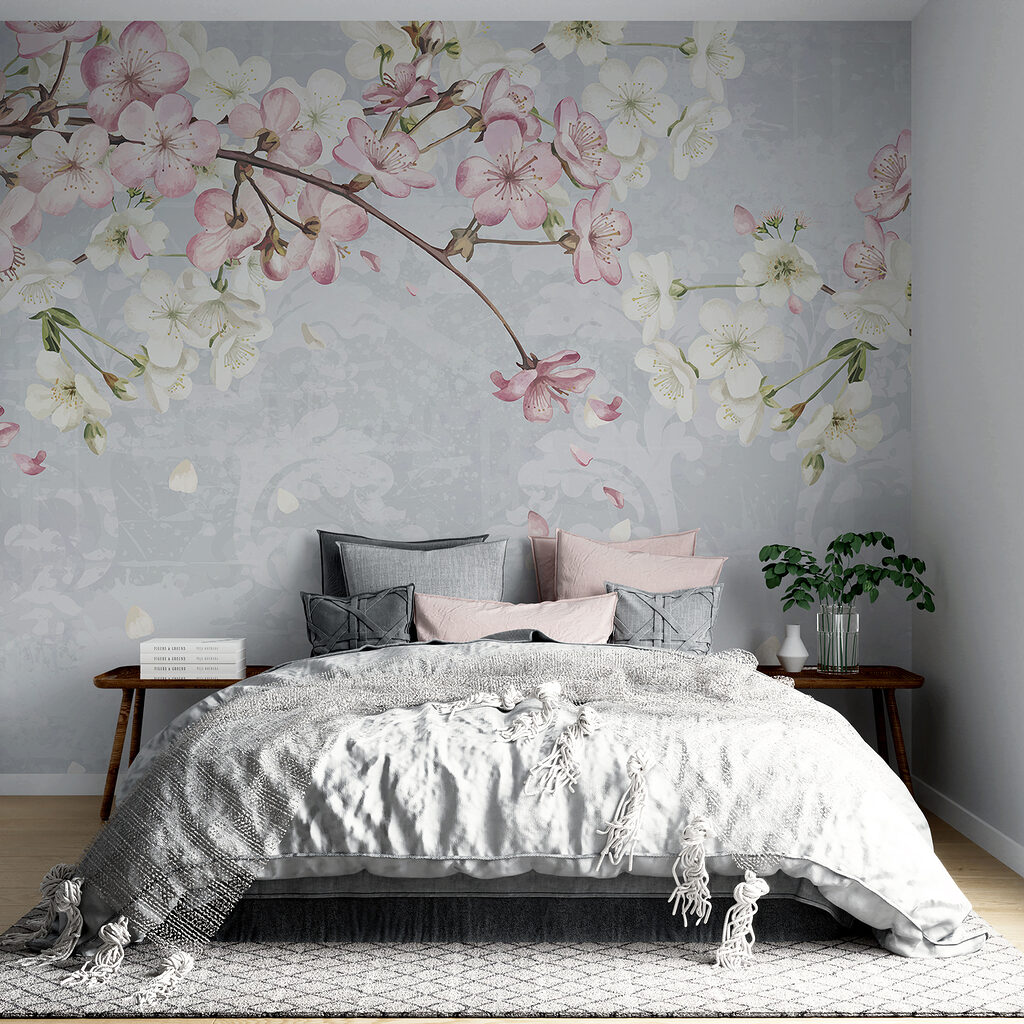 Branch with white and pink flowers Branch with white and pink flowers