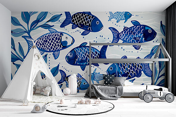 Group of blue fish swimming in water Group of blue fish swimming in water
