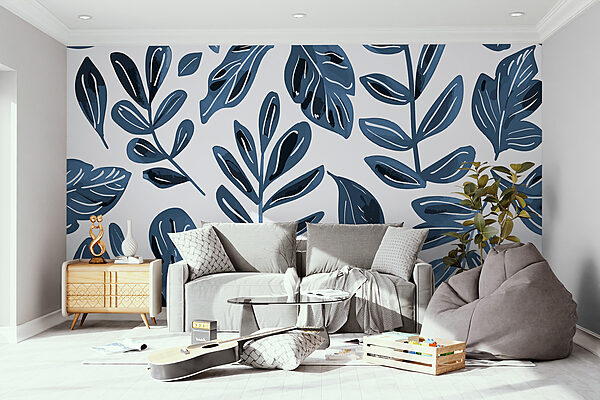 Wall murals Pattern of blue leaves (SKU: w00969) Wall murals Wall murals Pattern of blue leaves (SKU: w00969)