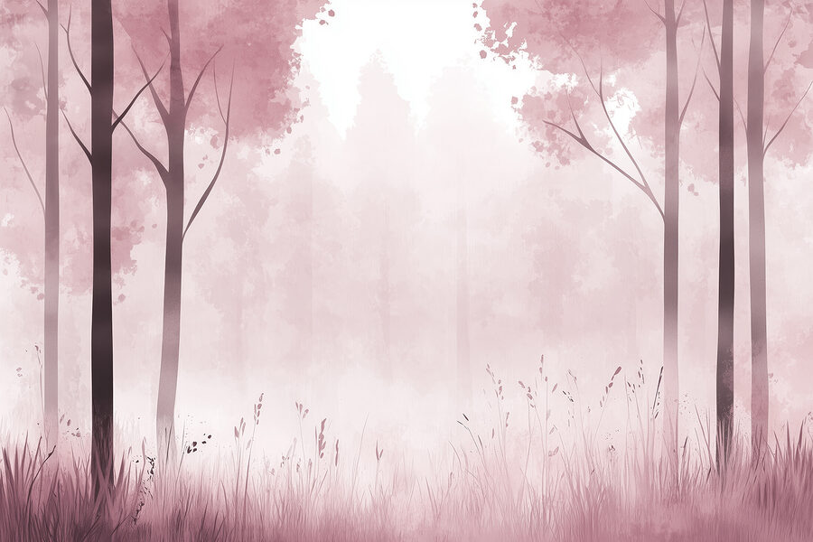 Wall murals Foggy forest with pink trees - Image 5