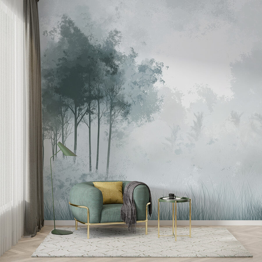 Wall murals Foggy forest with trees - Image 3